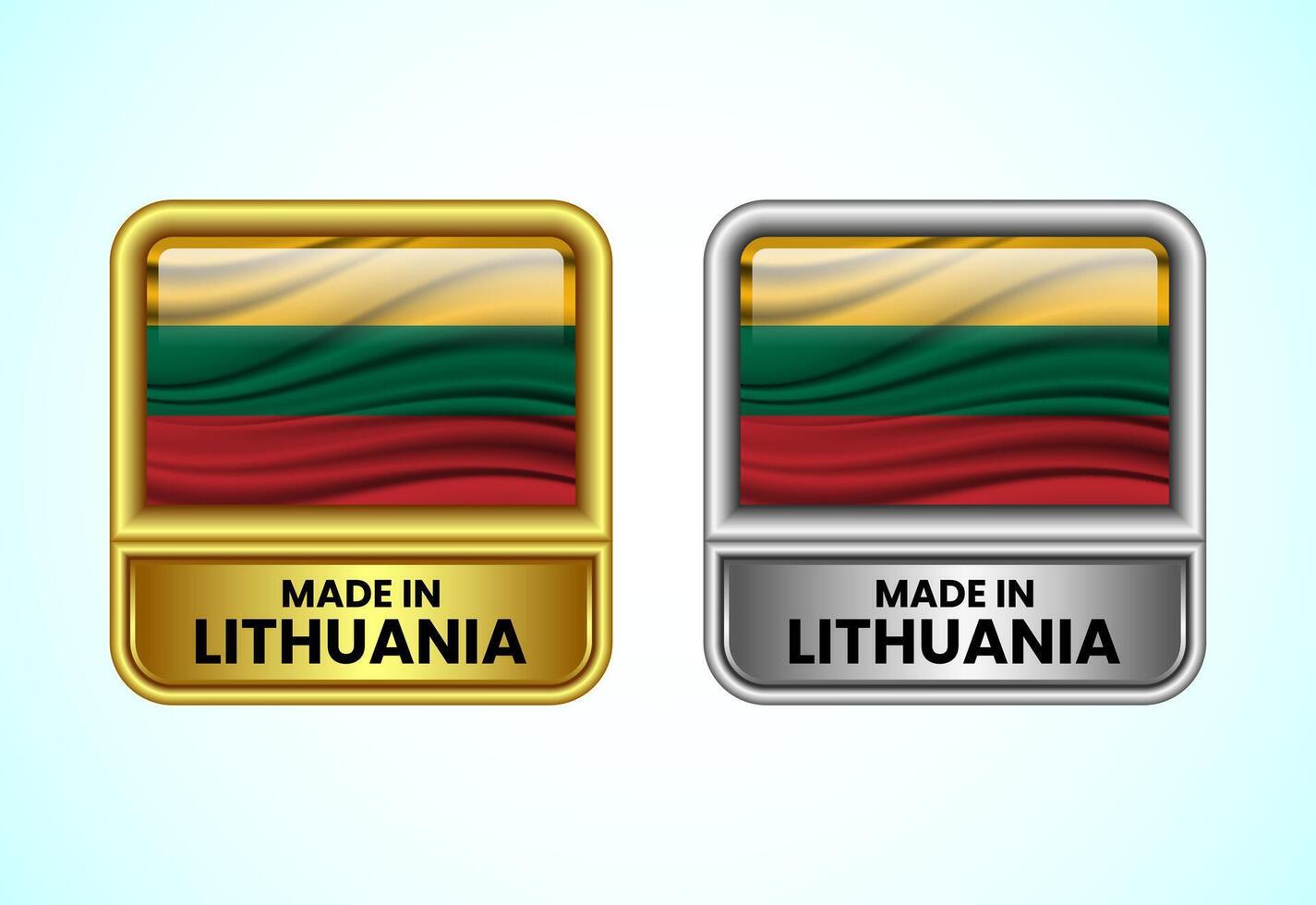 Made in Lithuania label icon in gold and silver color. Flag icon set for business vector