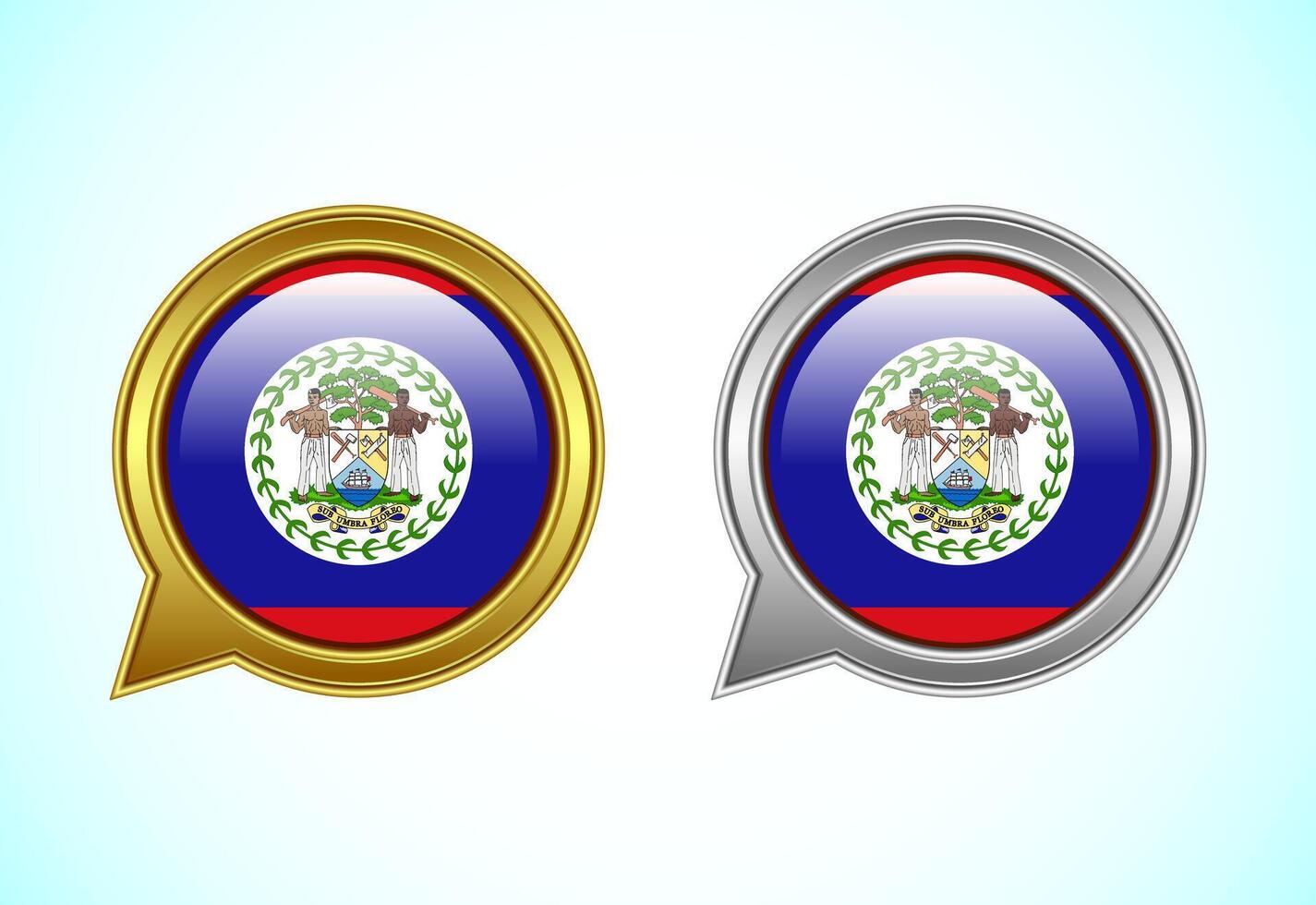 Belize flag speech bubble. Speaking flag icon in gold and silver color vector