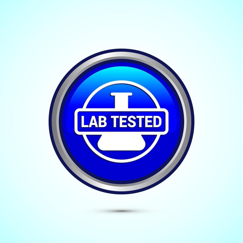 Lab tested icon. Laboratory testing product quality certificate symbol, Clinically certified, Blue Color Round Button Design vector