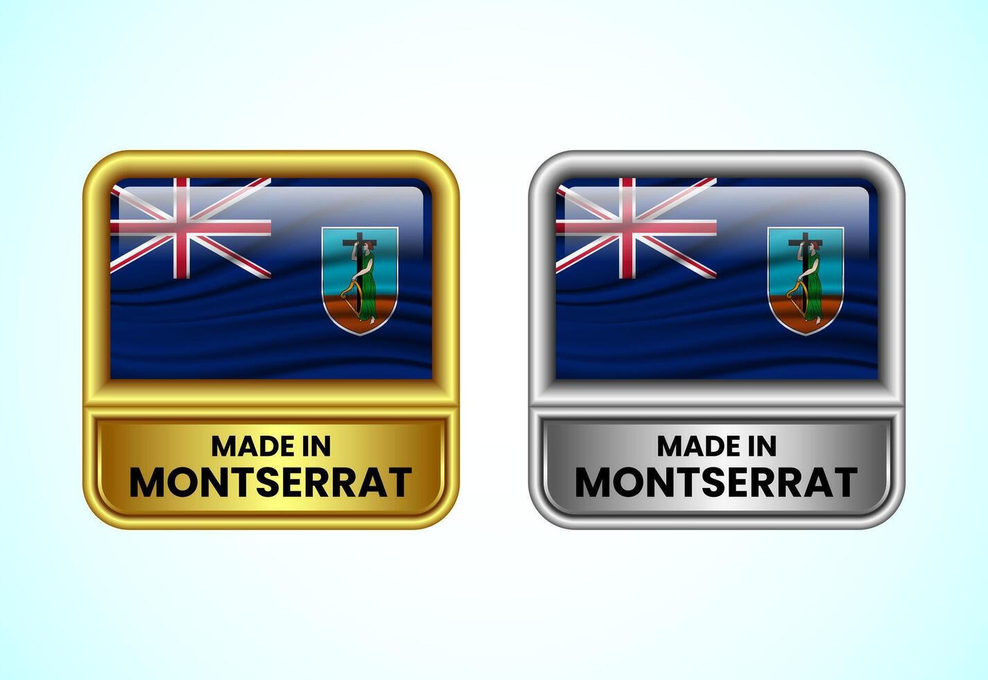 Made in Montserrat label icon in gold and silver color. Flag icon set for business vector