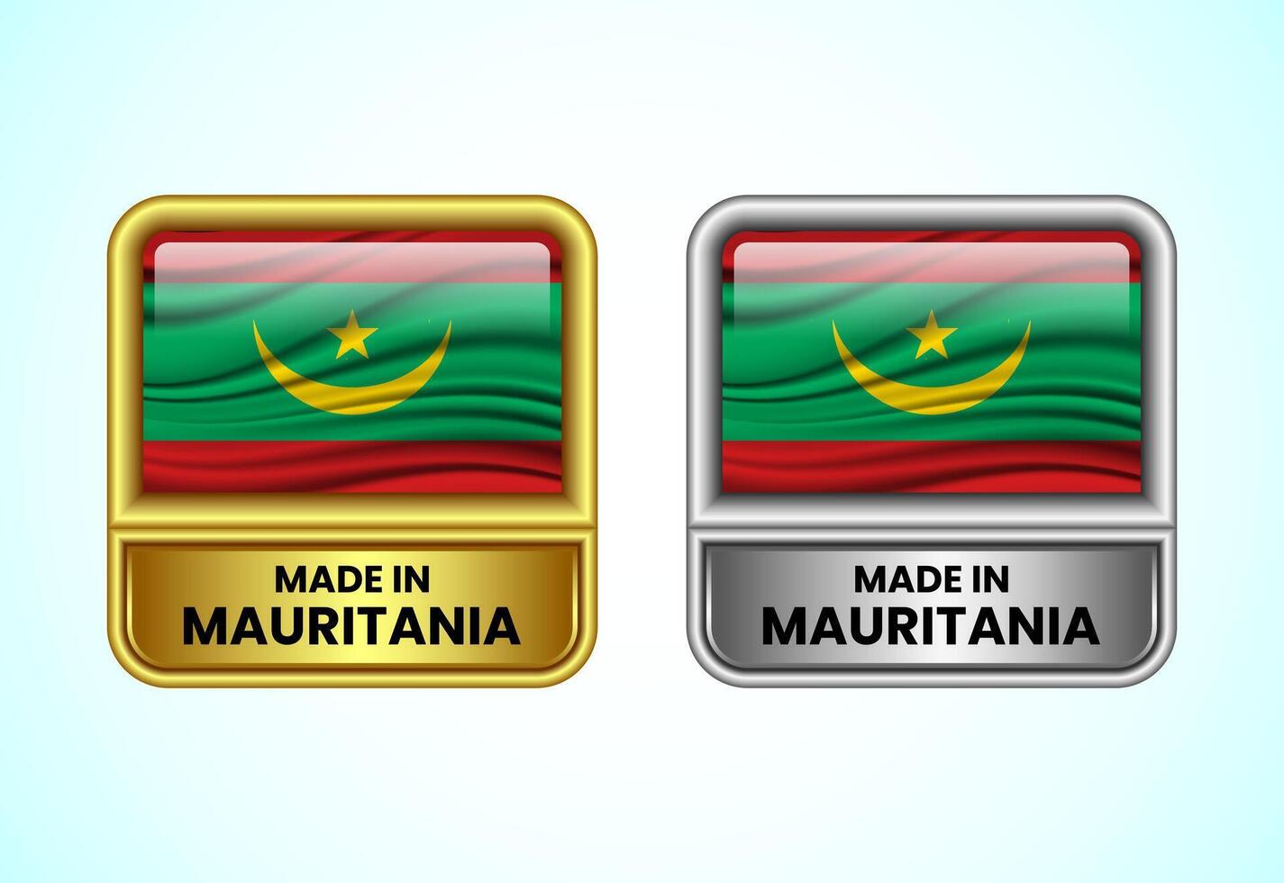 Made in Mauritania label icon in gold and silver color. Flag icon set for business vector