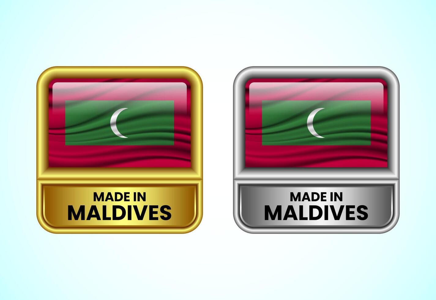 Made in Maldives label icon in gold and silver color. Flag icon set for business vector