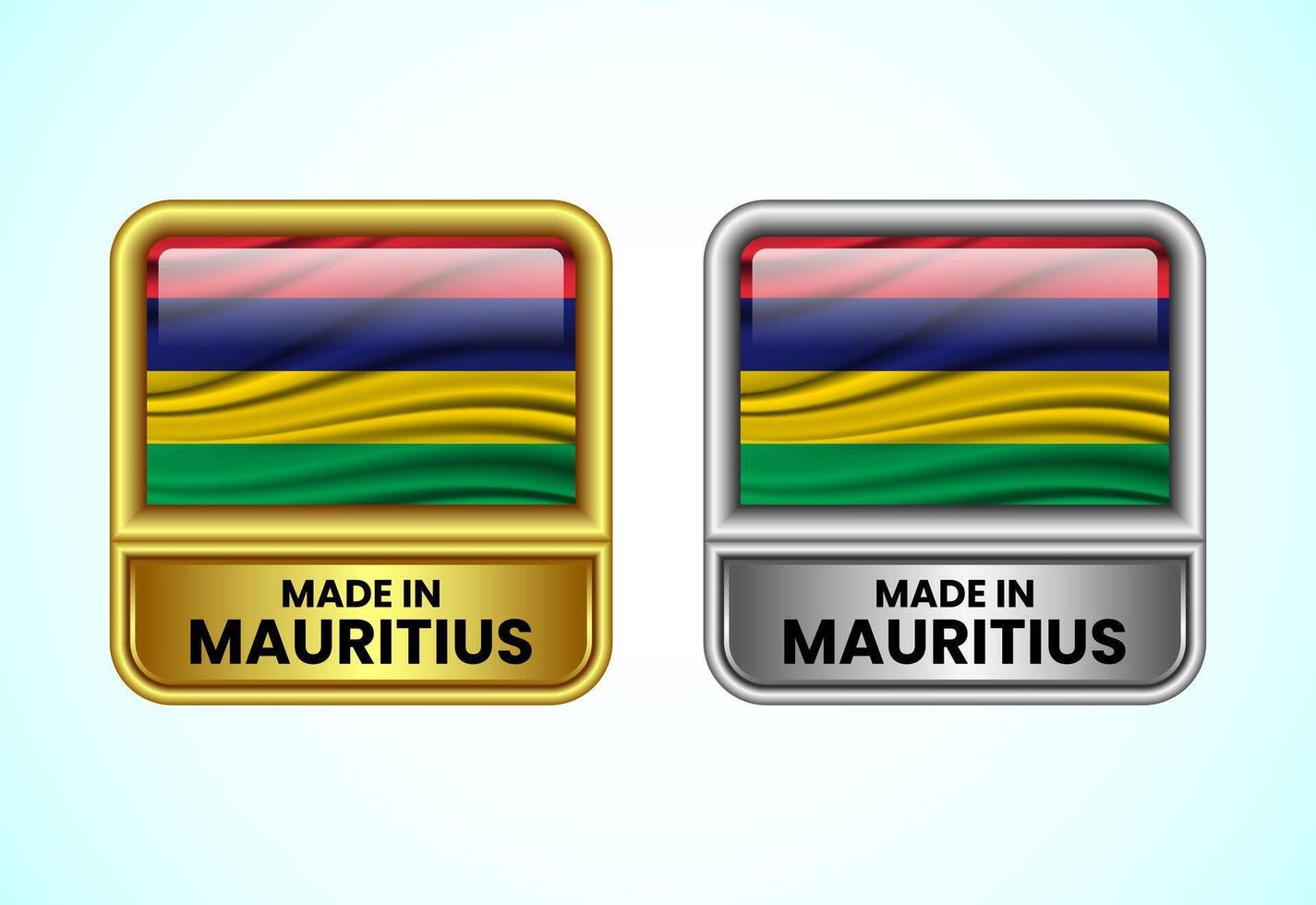 Made in Mauritius label icon in gold and silver color. Flag icon set for business vector