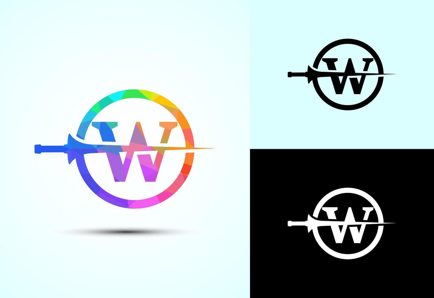 English alphabet W with spear lance. Creative spear logo design template vector