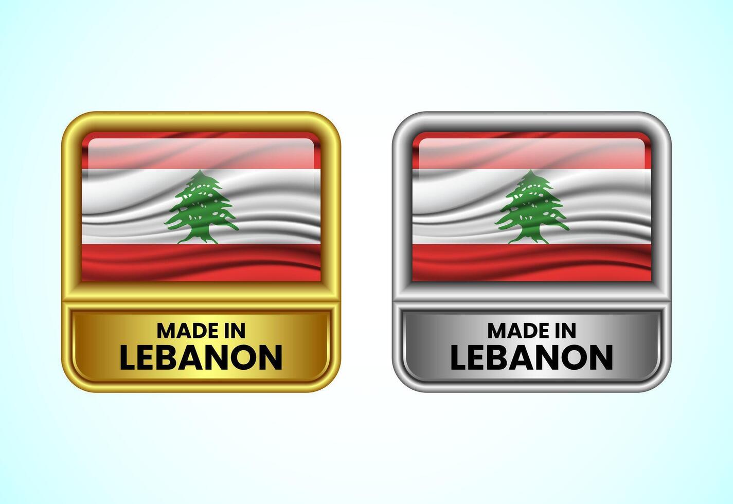 Made in Lebanon label icon in gold and silver color. Flag icon set for business vector