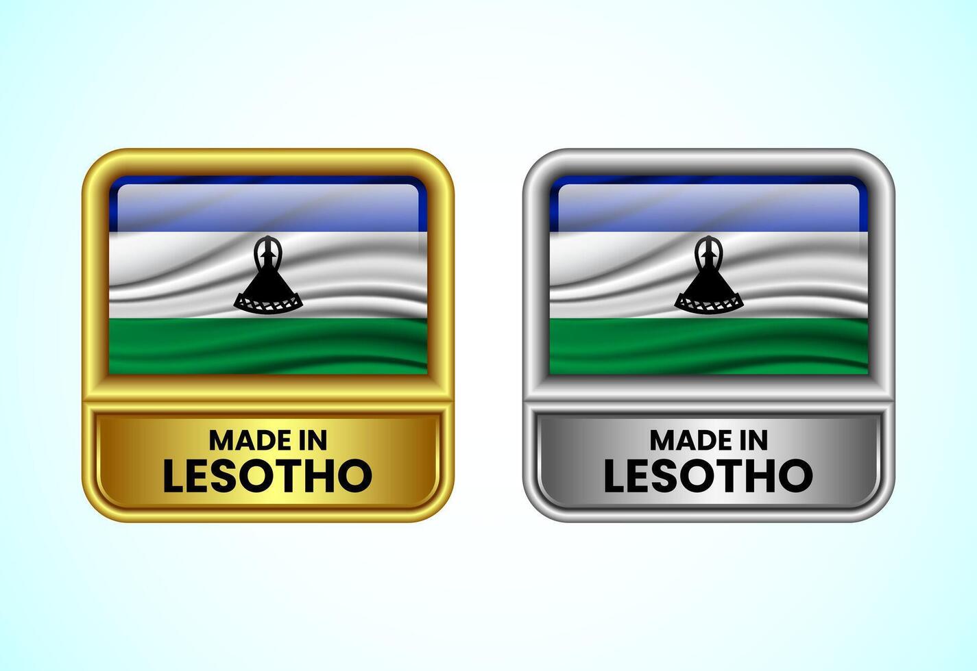 Made in Lesotho label icon in gold and silver color. Flag icon set for business vector