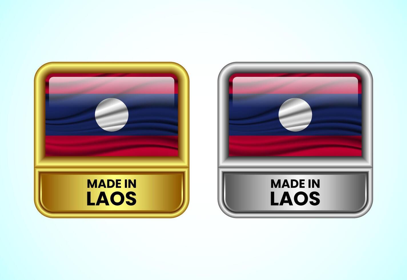 Made in Laos label icon in gold and silver color. Flag icon set for business vector