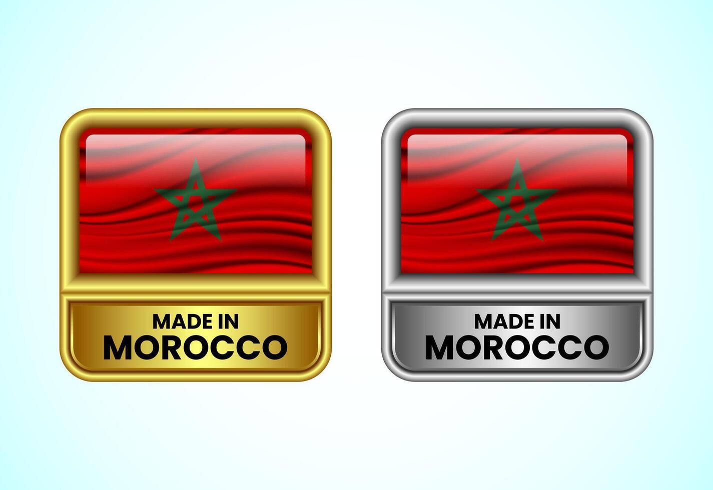 Made in Morocco label icon in gold and silver color. Flag icon set for business vector
