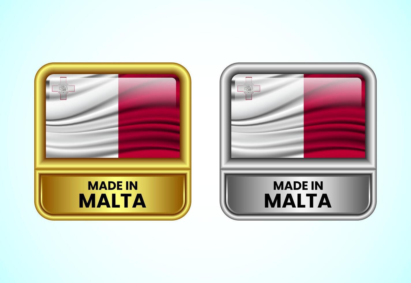 Made in Malta label icon in gold and silver color. Flag icon set for business vector