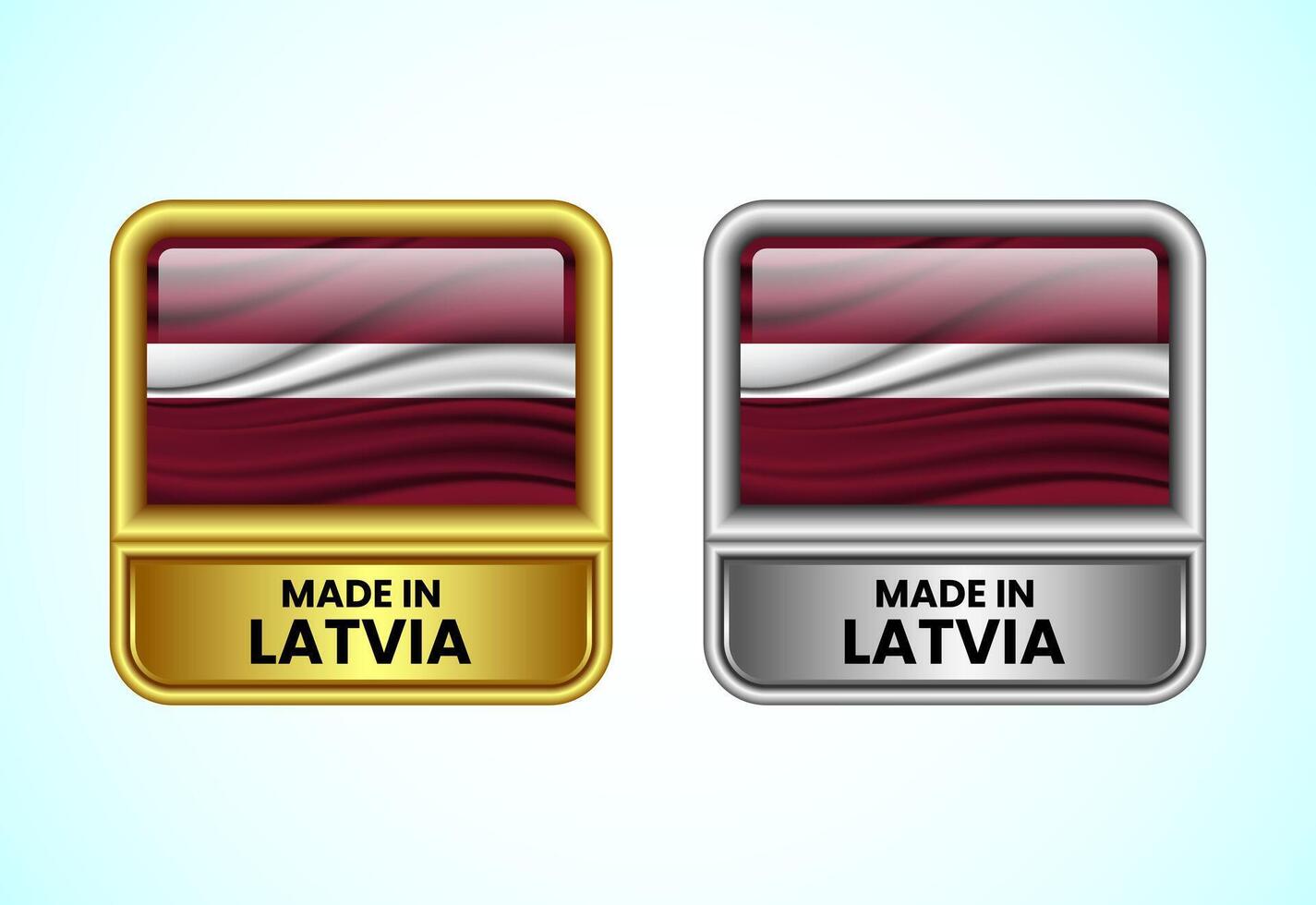 Made in Latvia label icon in gold and silver color. Flag icon set for business vector