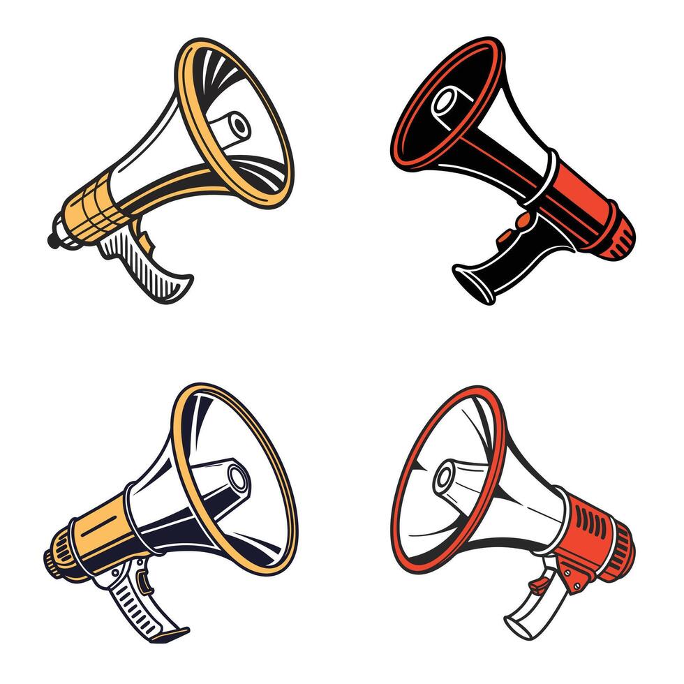 Megaphone flat Icon Set in Various Styles and Colors for Marketing, Advertising, and Announcements vector