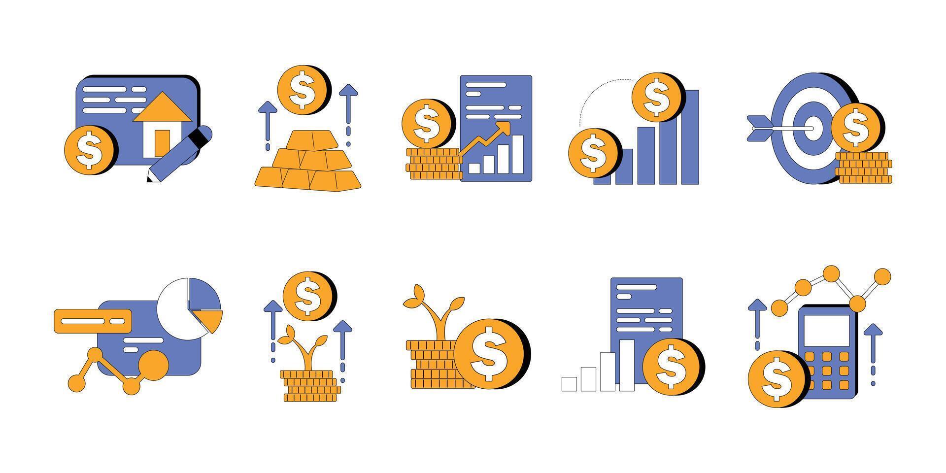 Flat Design Investment and Financial Icons vector