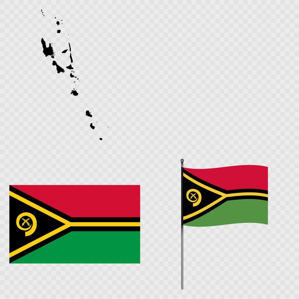Set of maps, flag and flagpole of Vanuatu. illustration. vector