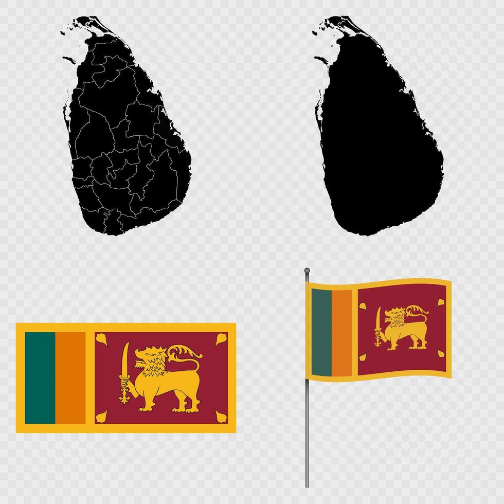 Set of map with administrative division, flag and flagpole of Sri Lanka. illustration. vector