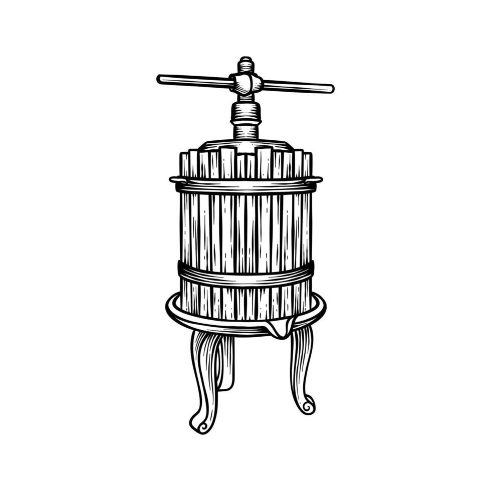 black and white illustration of a traditional wine press vector