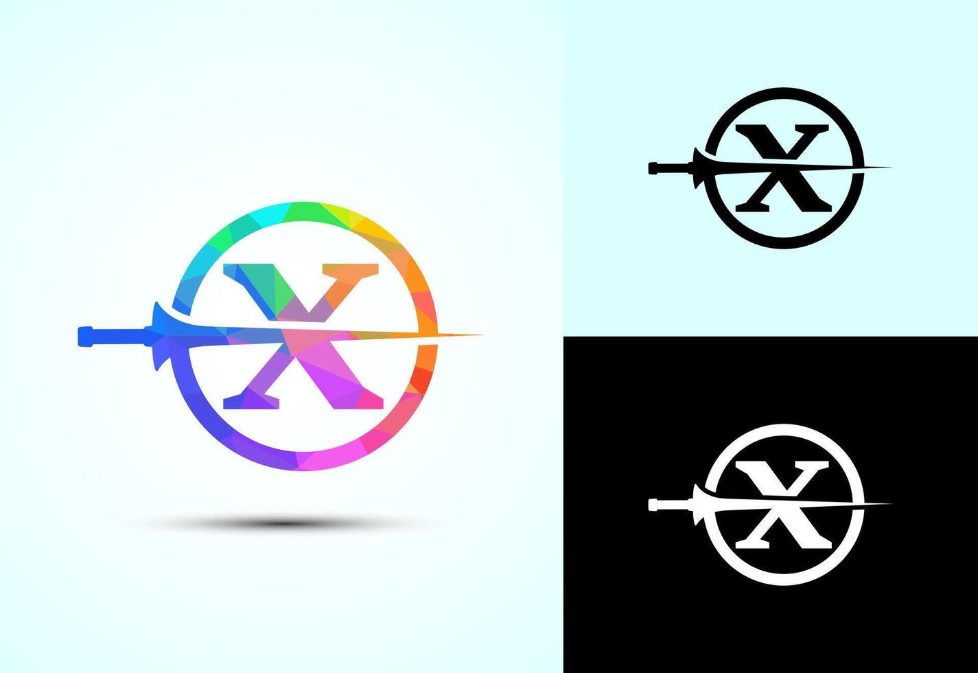 English alphabet X with spear lance. Creative spear logo design template vector