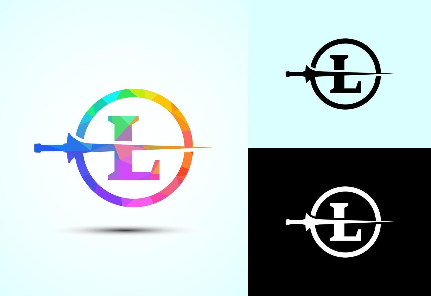 English alphabet L with spear lance. Creative spear logo design template vector