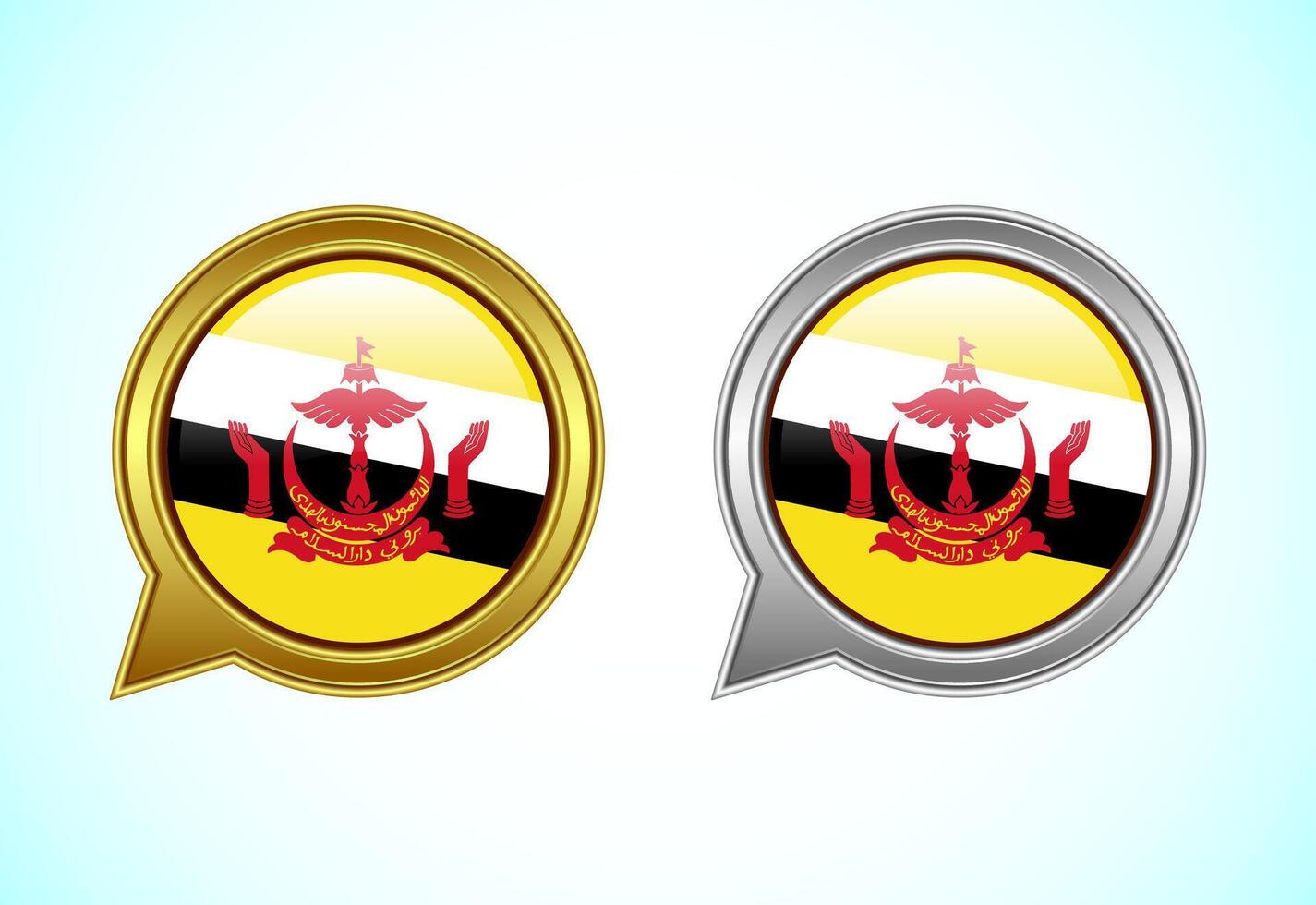 Brunei flag speech bubble. Speaking flag icon in gold and silver color vector