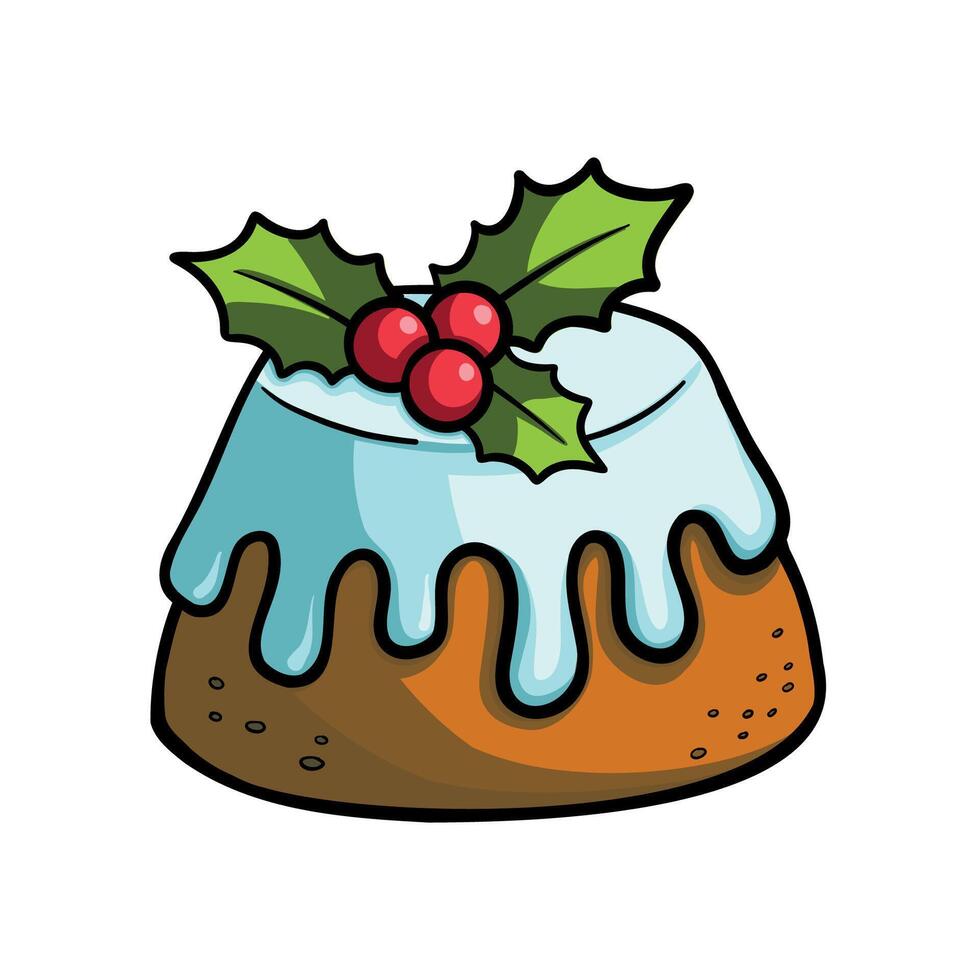 Christmas Cake with Holly Berries vector