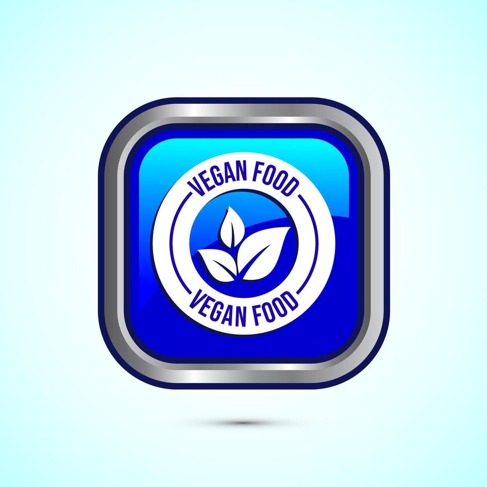 Vegan food icon design illustration. Bio, Ecology, Organic logos and label. Vegan food diet icon. Blue Color Square Button Design vector