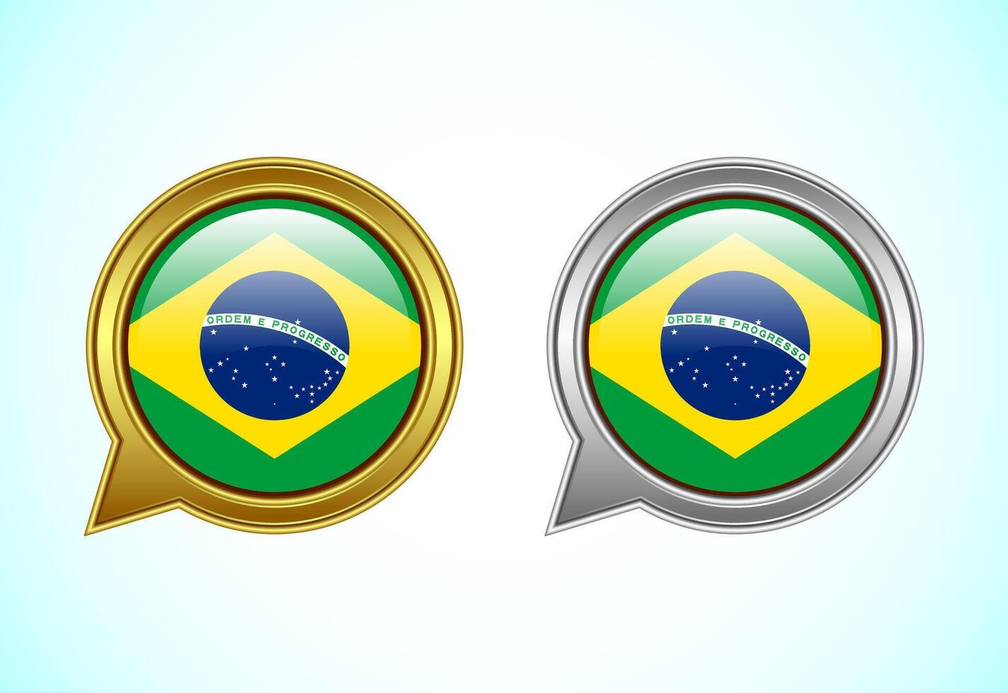 Brazil flag speech bubble. Speaking flag icon in gold and silver color vector
