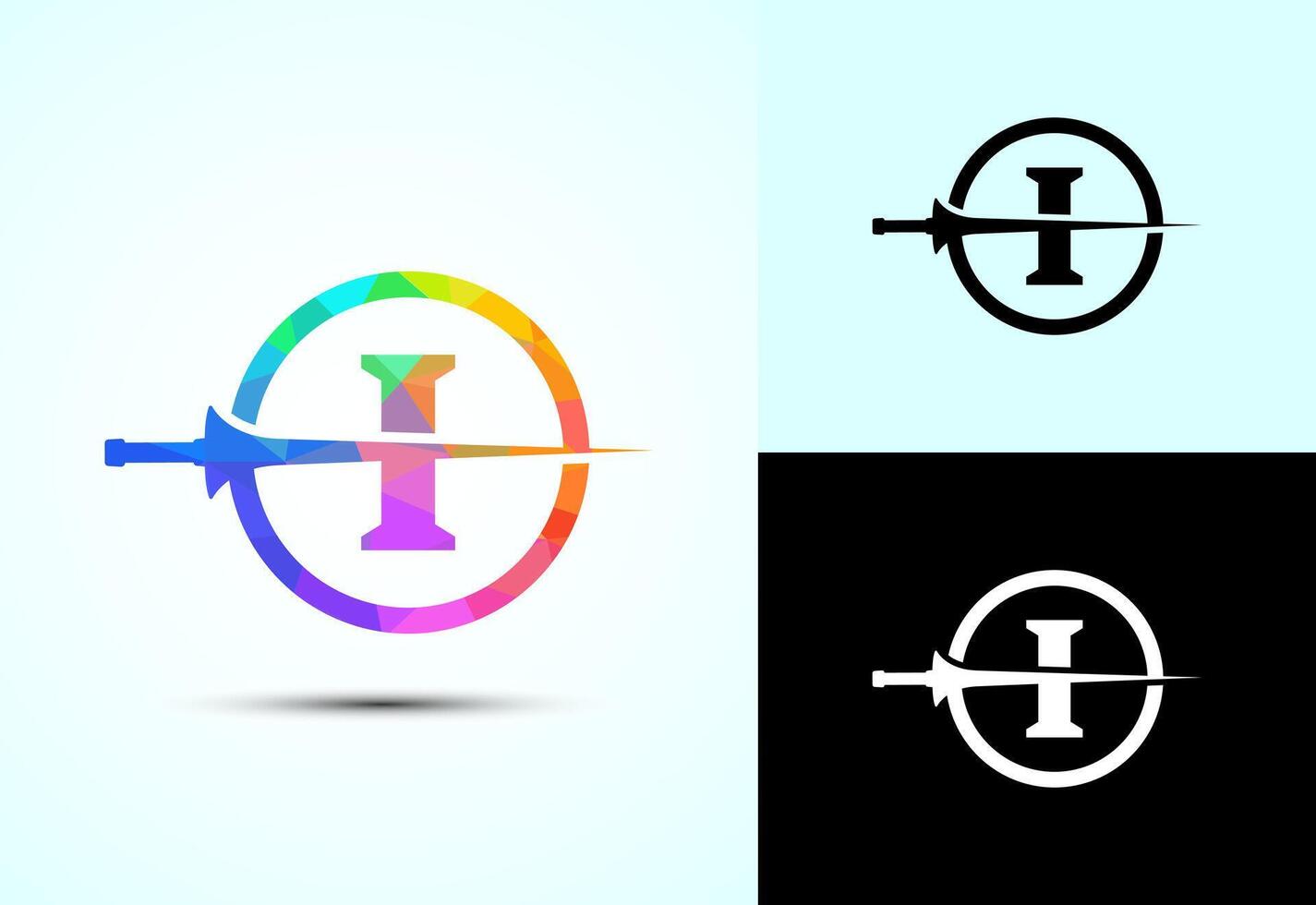 English alphabet I with spear lance. Creative spear logo design template vector