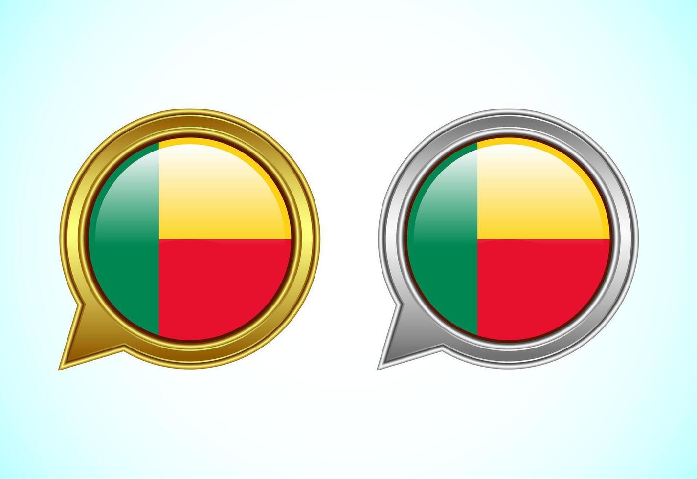 Benin flag speech bubble. Speaking flag icon in gold and silver color vector