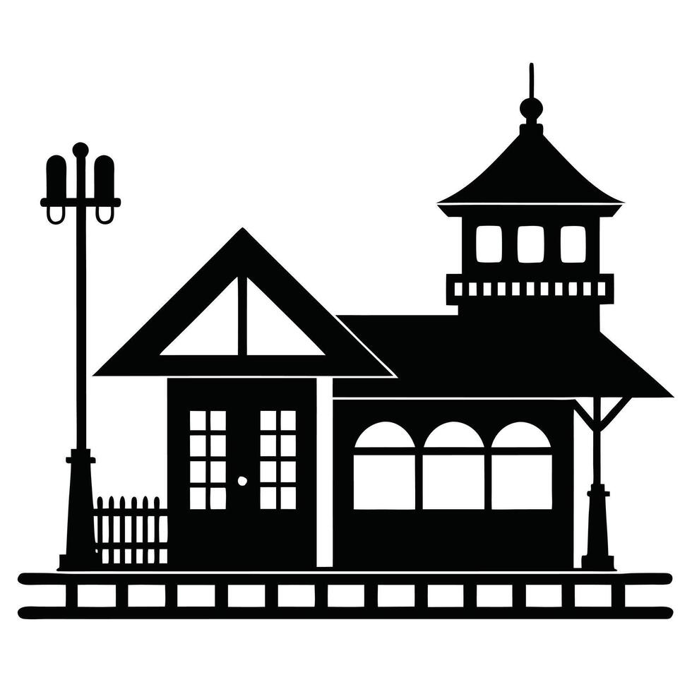 Railway Station Black Silhouette art vector