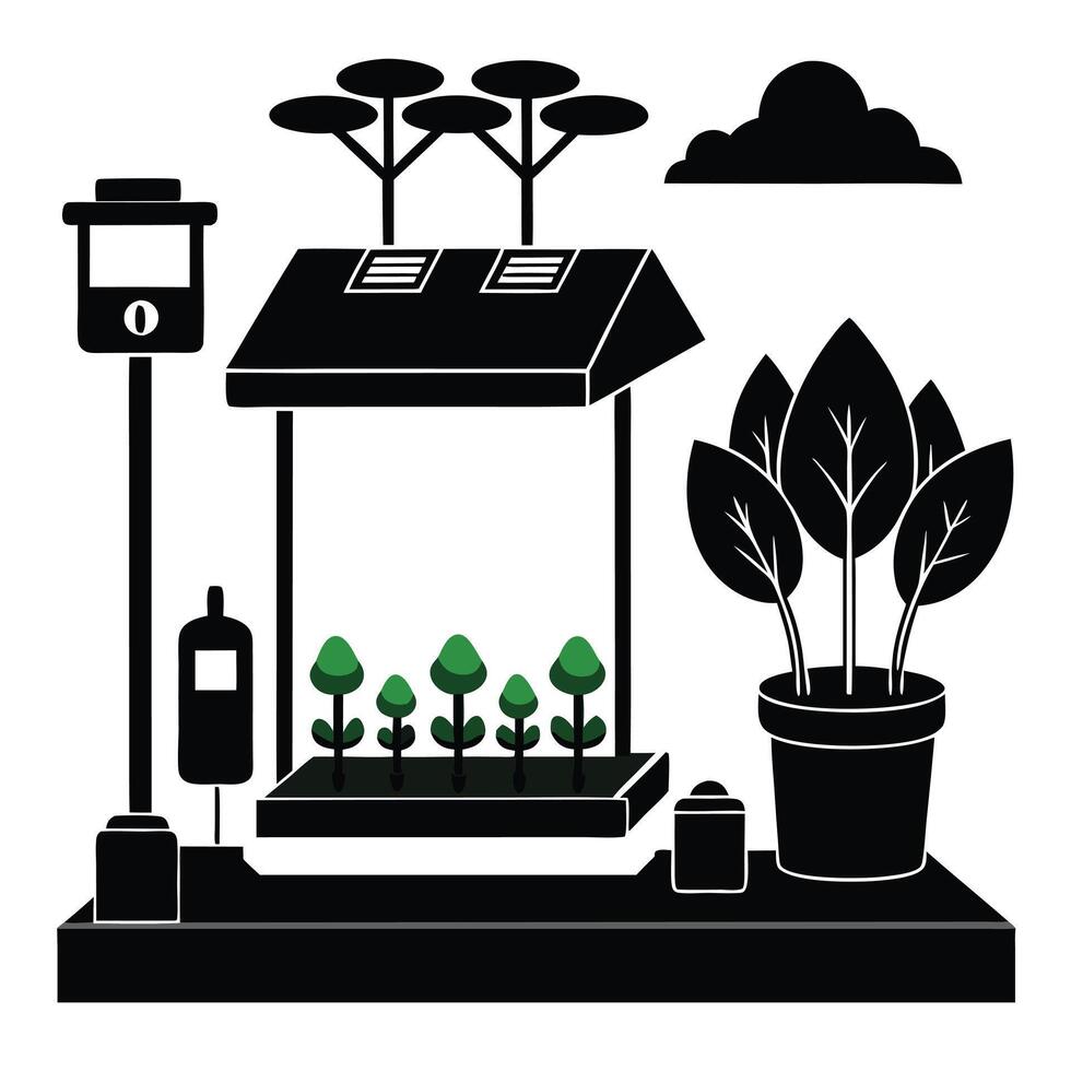 Smart Garden System Black Silhouette art vector