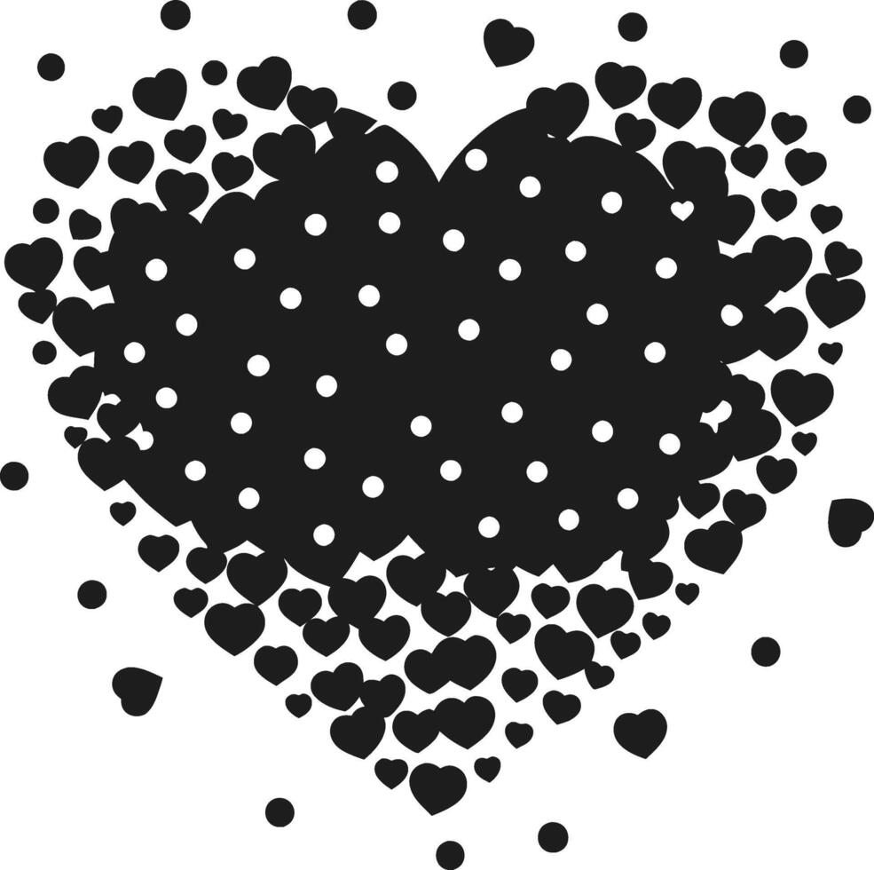 Polka Dot Heart Silhouette with Scattered Small Hearts Illustration vector
