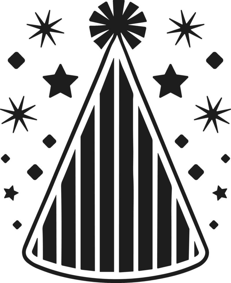Festive Party Hat Illustration with Striped Design and Stars vector