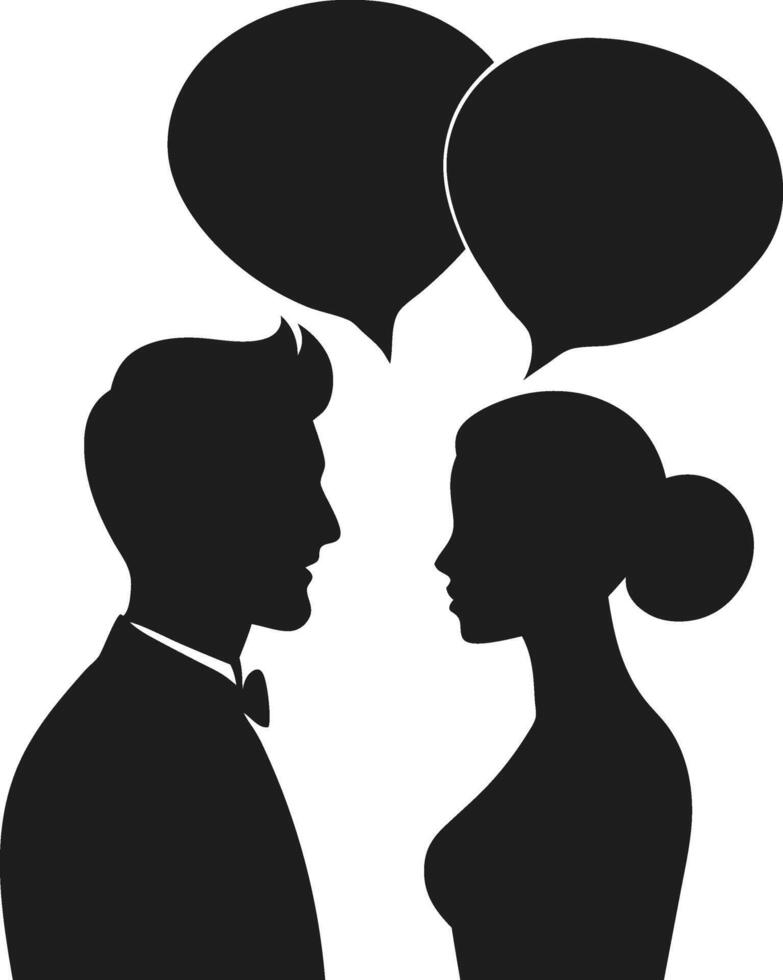 Silhouette of a Couple in Conversation with Speech Bubbles Illustration vector