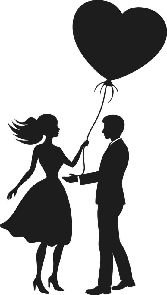 Romantic Couple with Heart Balloon Silhouette Illustration vector