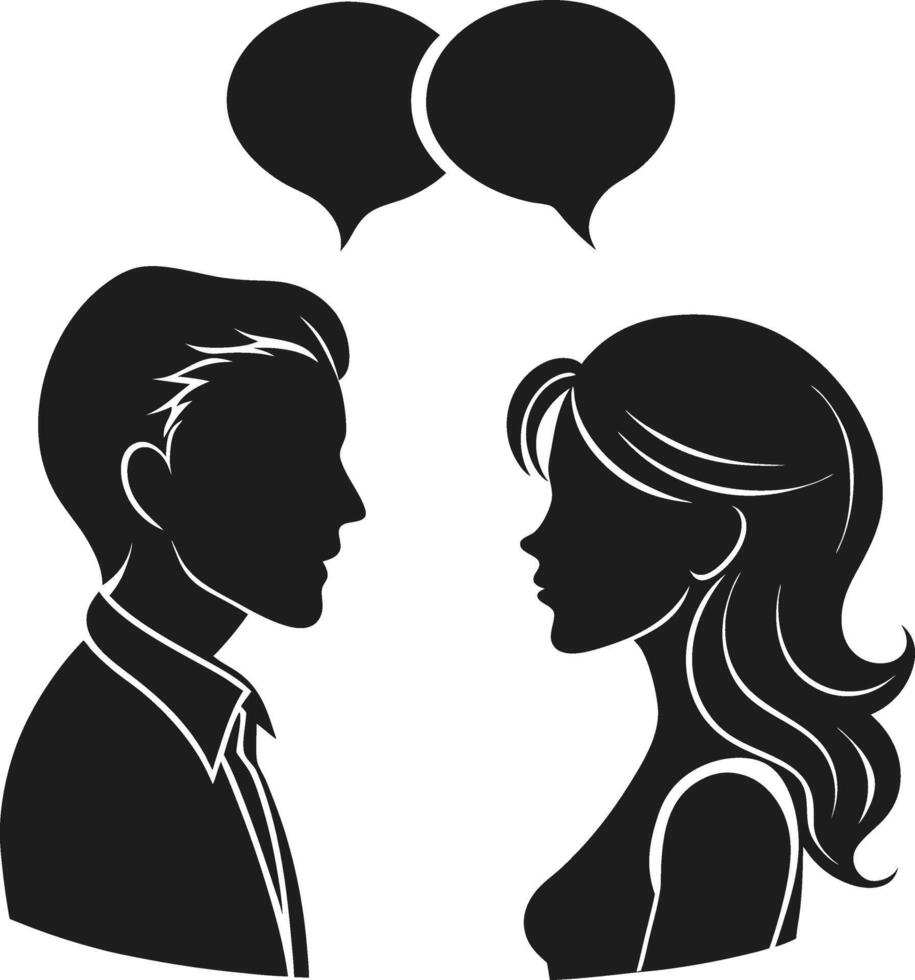 Conversation Silhouette of Man and Woman with Speech Bubbles vector