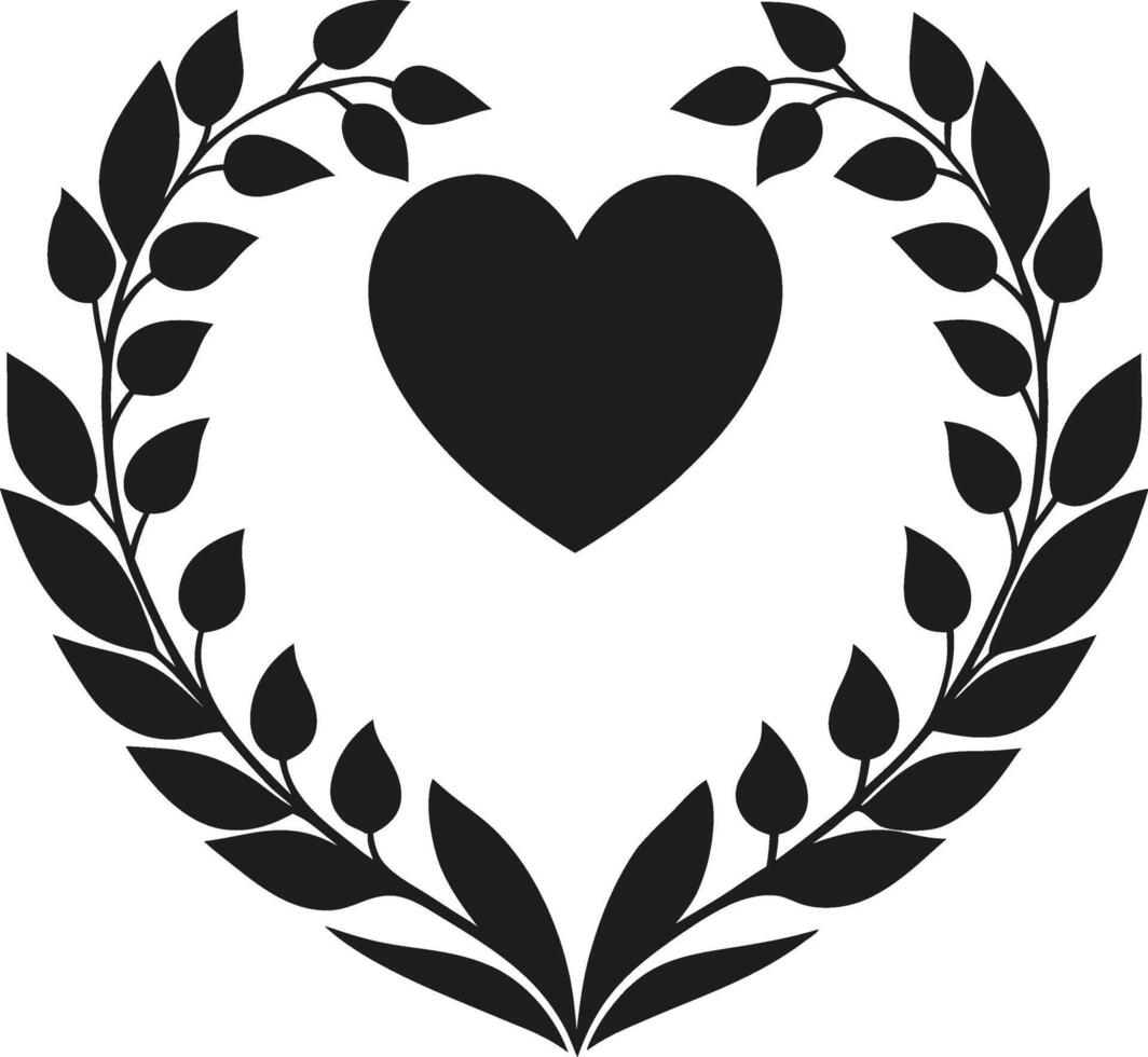 Heart and Laurel Wreath Silhouette Illustration for Love and Nature Themes vector