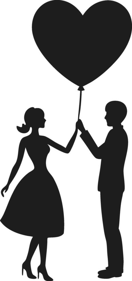 Romantic Couple with Heart Balloon Silhouette Illustration for Love and Valentine Themes vector