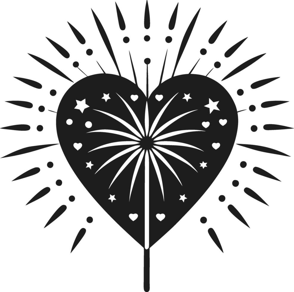 Heart Firework Silhouette with Starburst Design vector