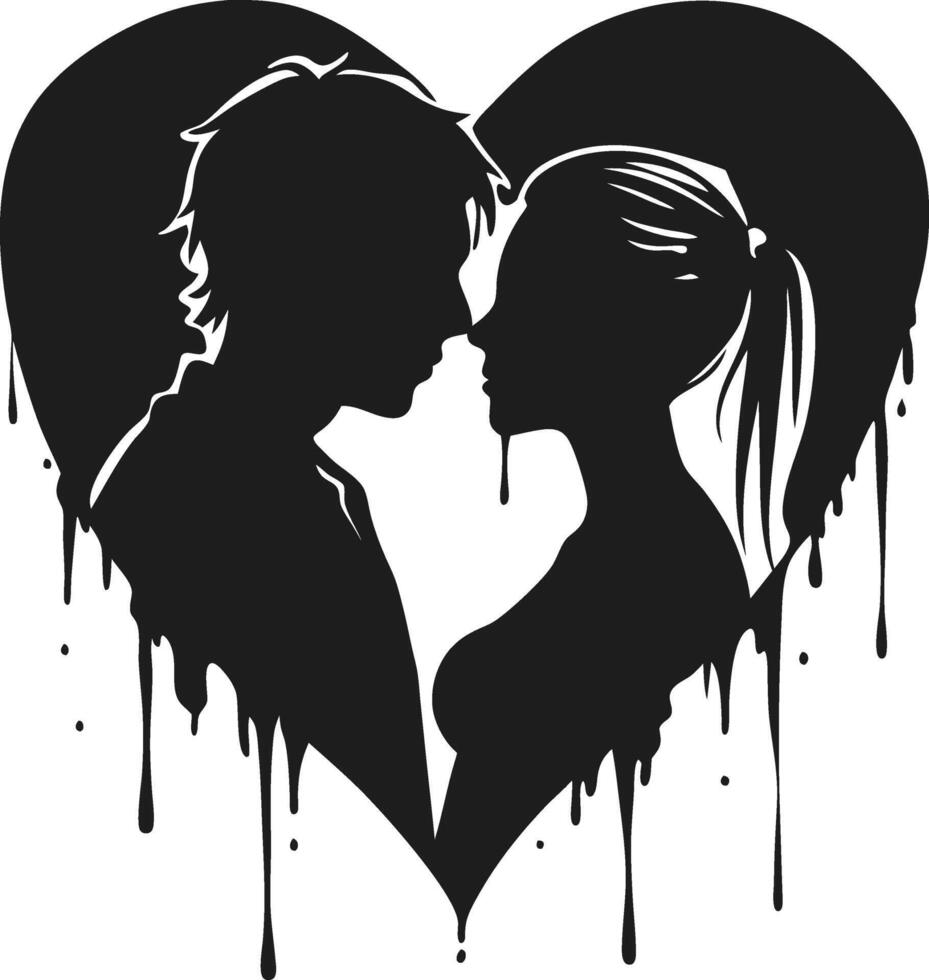 Dripping Heart Silhouette of a Romantic Couple Illustration for Love, Passion, and Artistic Expression vector