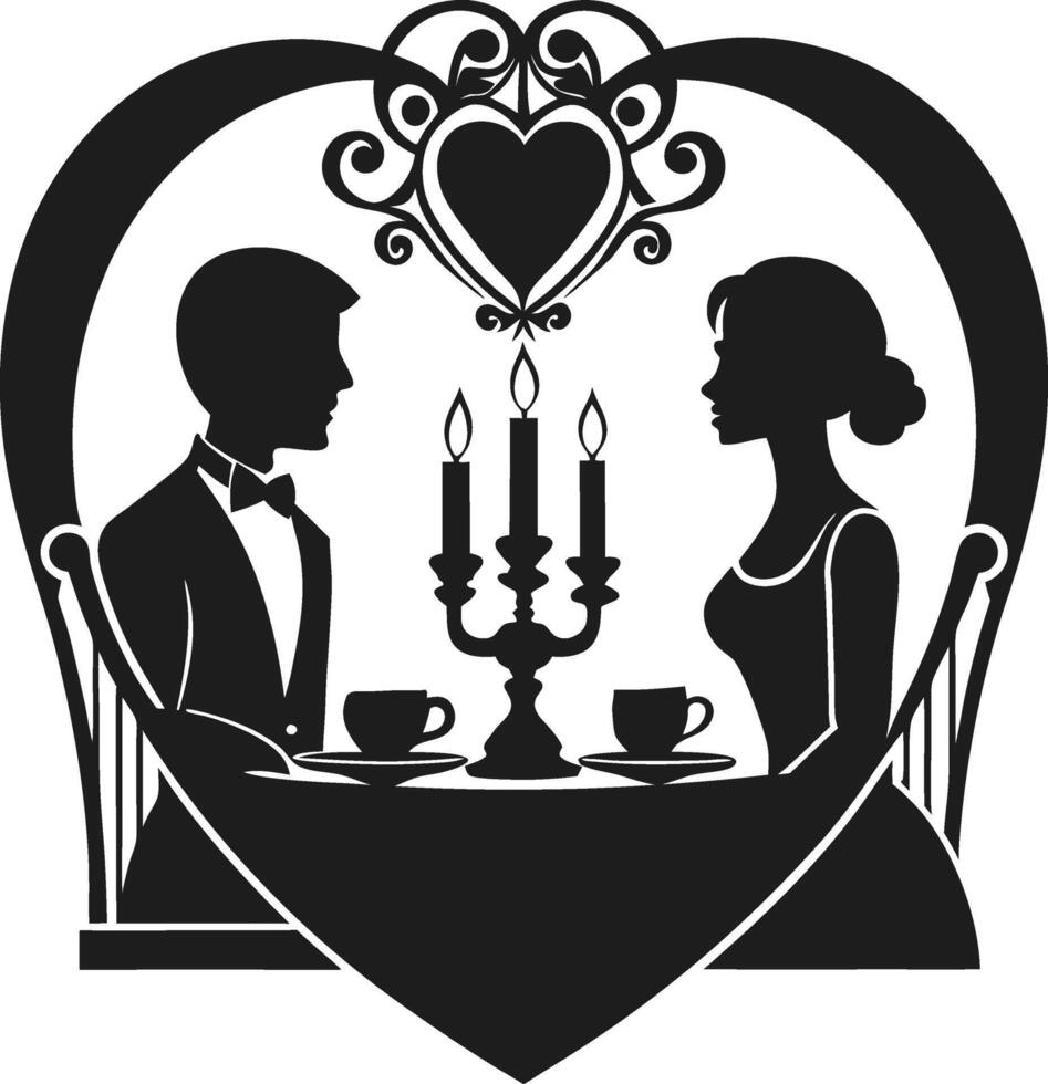 Romantic Candlelight Dinner Silhouette with Heart Frame Design vector