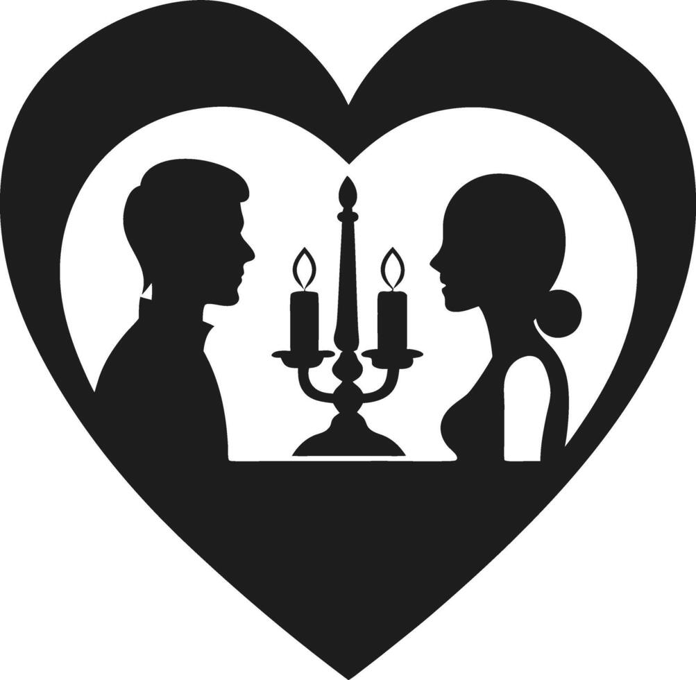 Romantic Candlelit Dinner Silhouette within Heart Shape Illustration for Love and Romance Themes vector