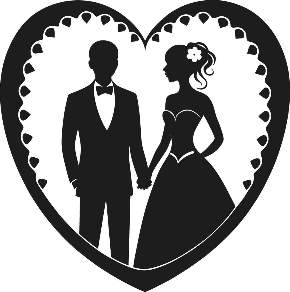 Wedding Couple Silhouette in Heart Frame - Romantic Illustration vector