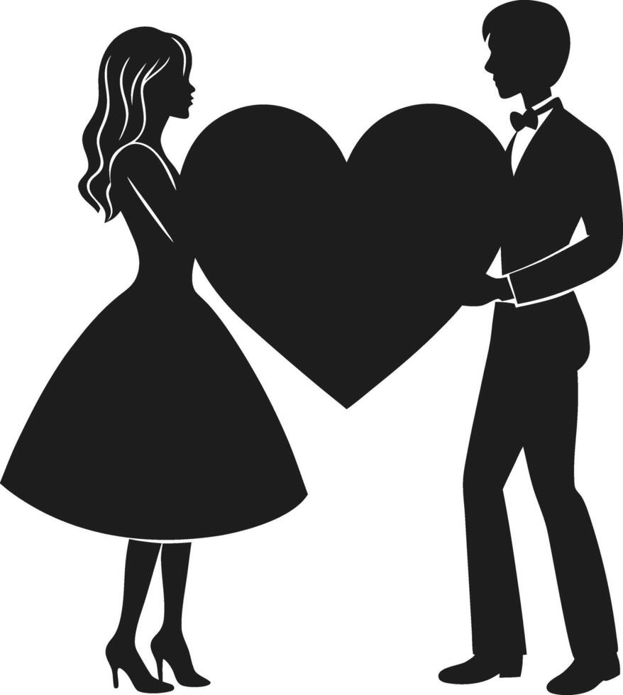 Romantic Couple Holding a Heart Silhouette Illustration for Valentine's Day vector
