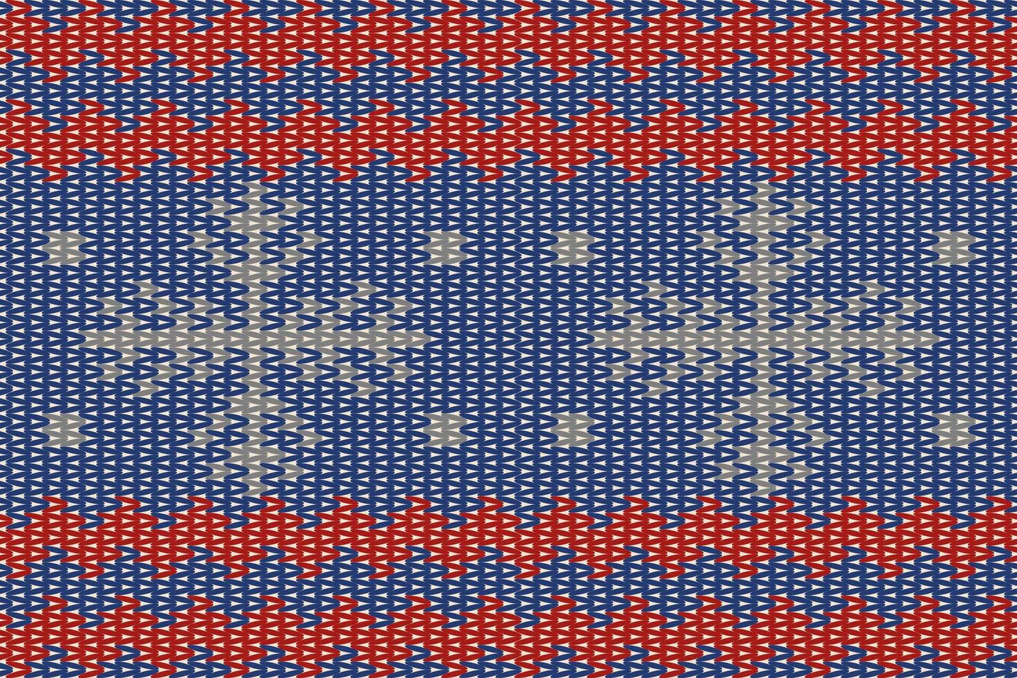 Snowflake Christmas themed knitted pattern with red and blue for printing, clothing, card, background, decoration vector