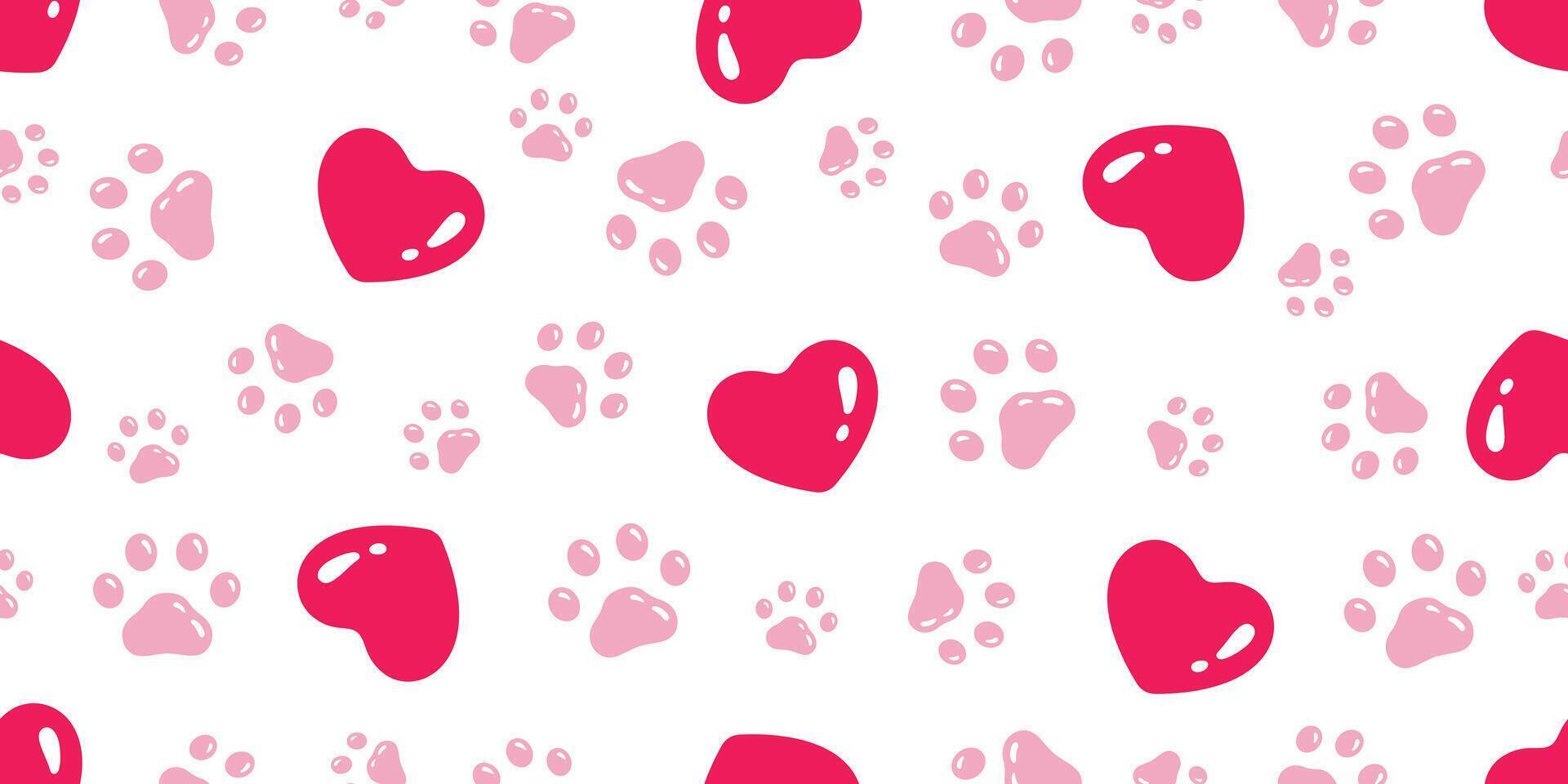 heart seamless pattern footprint dog paw valentine glossy icon puppy kitten cartoon gift wrapping paper scarf isolated doodle repeat wallpaper tile background illustration design vector