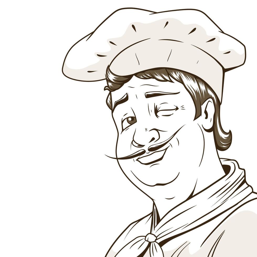 Chef character brown color lines illustration. Colorless version vector