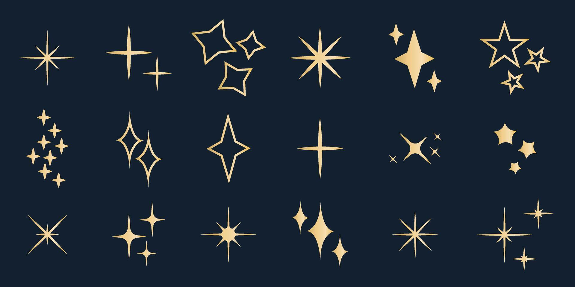 Golden Sparkle, Stars and Lights Set vector