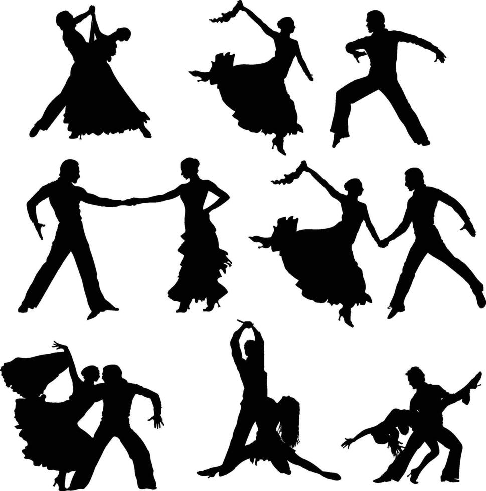 set of salsa dancer silhouettes illustration isolated on white background vector
