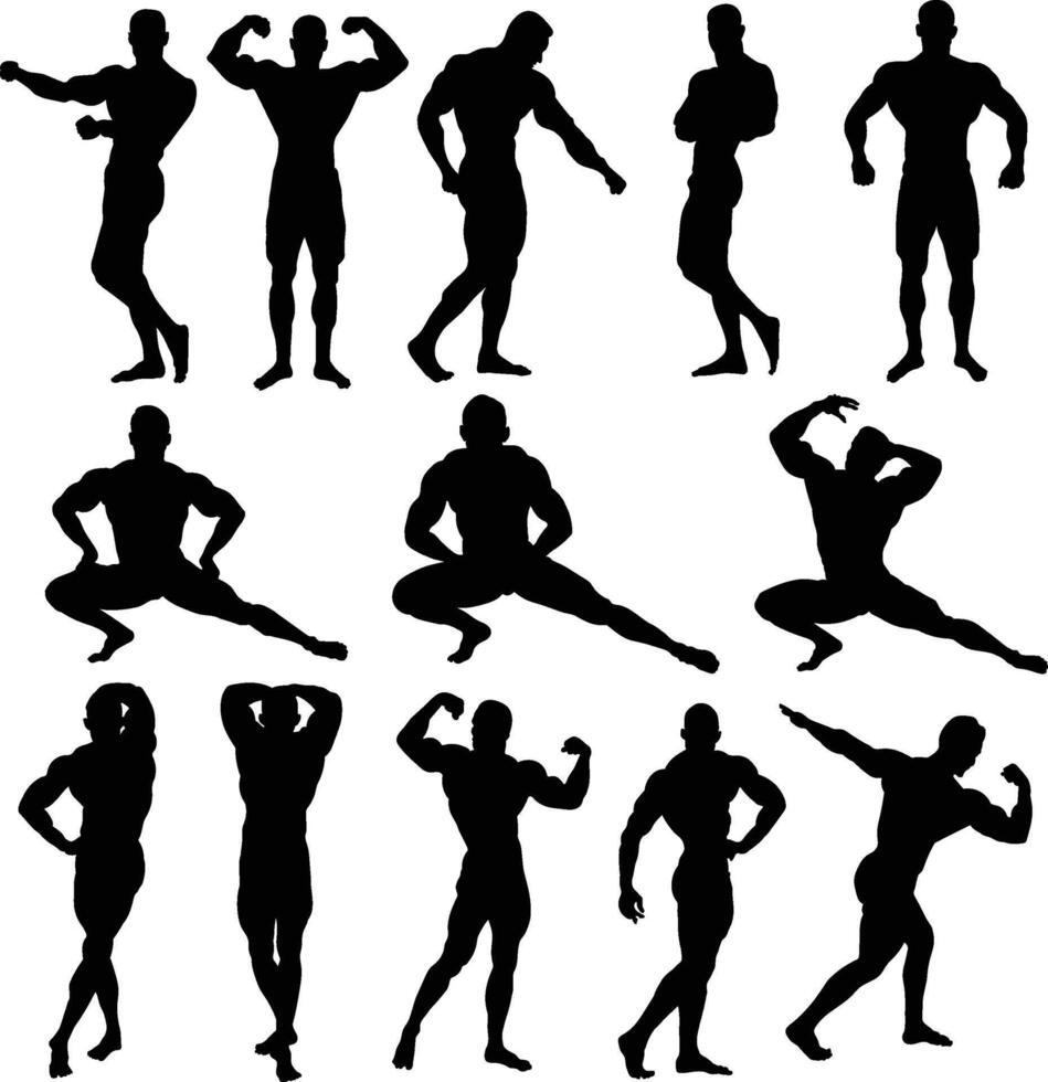 Male bodybuilder front view silhouette black filled Illustration icon vector