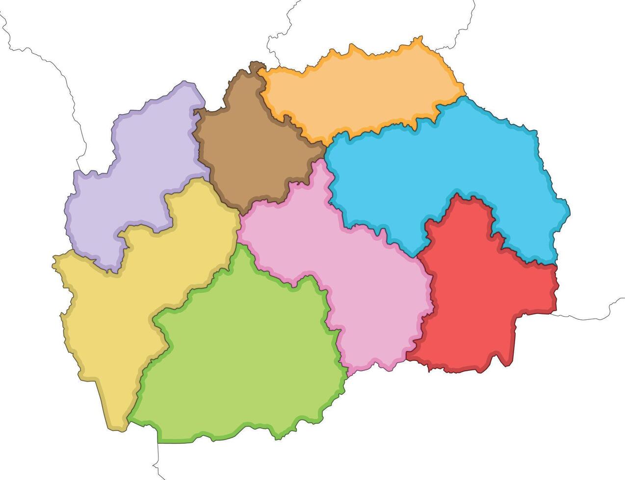 illustrated blank map of North Macedonia with statistical regions and administrative divisions, and neighbouring countries and territories. Editable and clearly labeled layers. vector