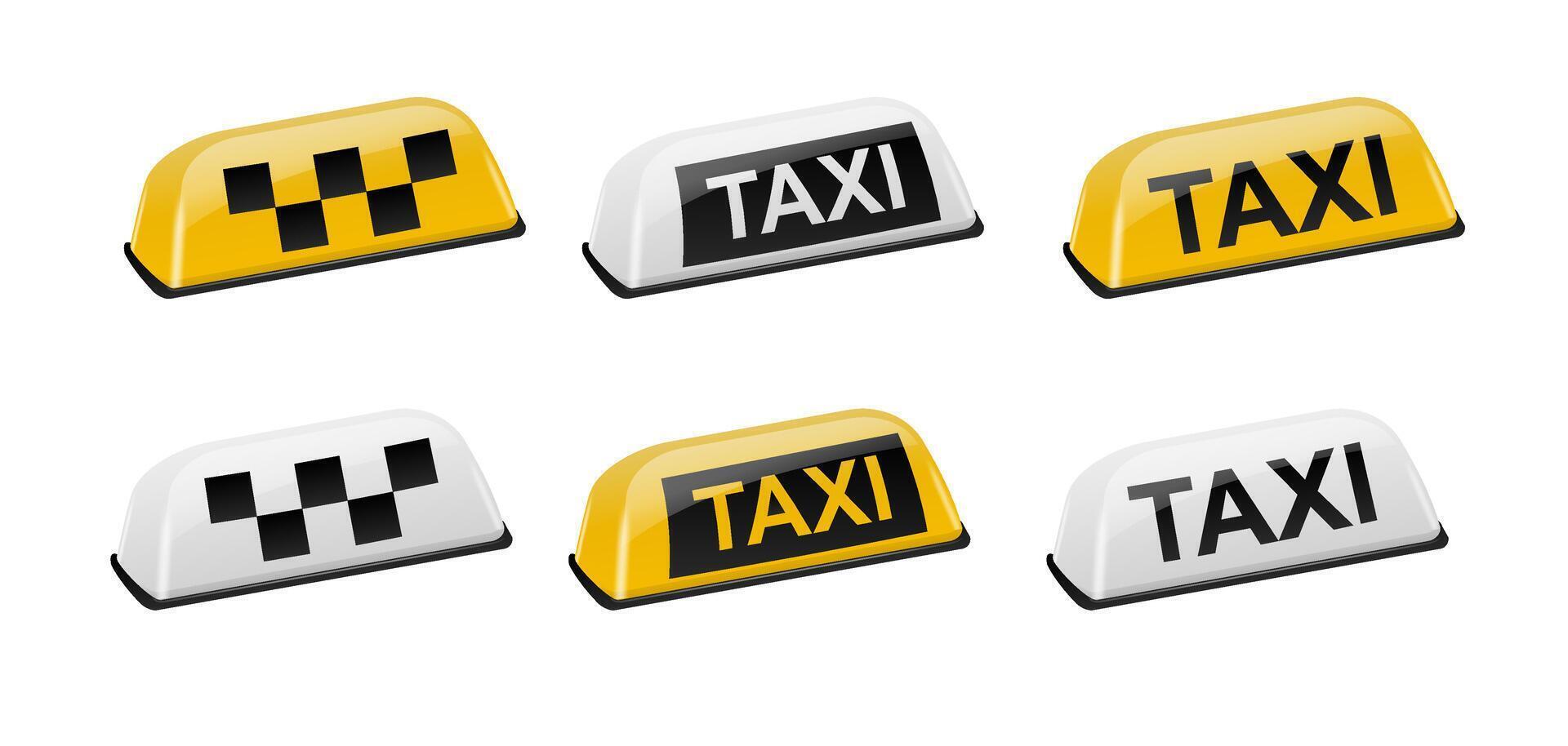 3d Realistic Taxi Car Roof Sign Icon Set Closeup Isolated. Yellow French Taxi Sign Design. Template for Taxi Service. vector